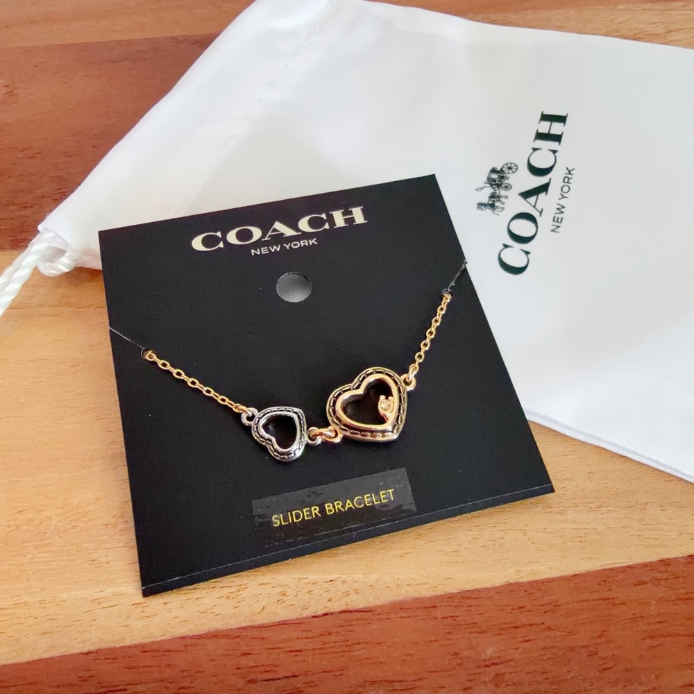 NWT Coach Double Stitched Hearts Slider Bracelet